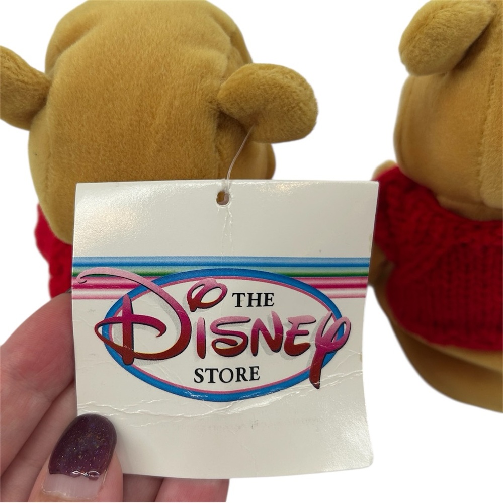 NWT The Disney Store Winnie The Pooh Mini Bean Bag Pooh w/ Red Sweater 8” Plush - Picture 8 of 9